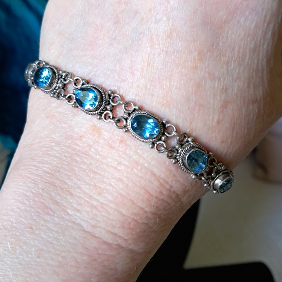 Blue Topaz and Solid Sterling Silver Hallmarked Handmade...